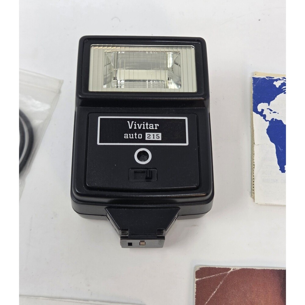 Vivitar Auto 215 Shoe Mount Flash Vintage Film Camera Untested w/ Manual & Cord